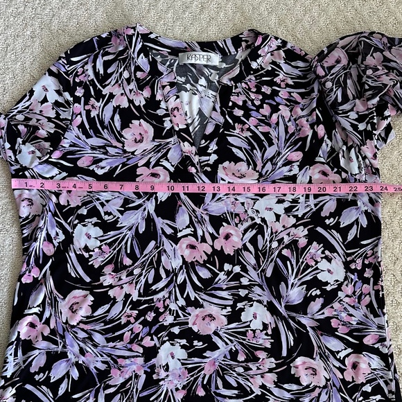 Kasper Floral Print Bell Sleeve Blouse/Top Split Neck Size 1X Office Career - Picture 12 of 12